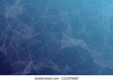 Abstract dark blue technology background, polygonal structure connecting points, vector illustration