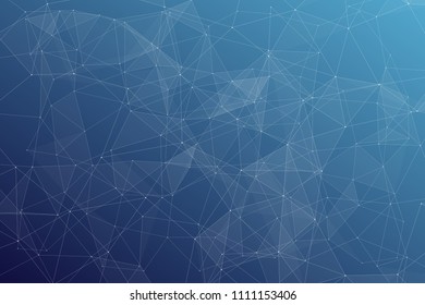Abstract dark blue technology background, polygonal structure connecting points, vector illustration
