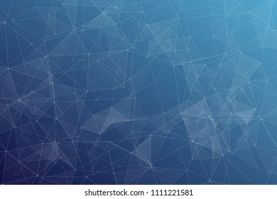 Abstract dark blue technology background, polygonal structure connecting points, vector illustration