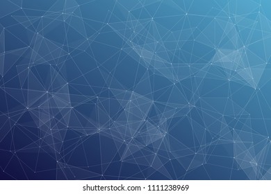 Abstract dark blue technology background, polygonal structure connecting points, vector illustration