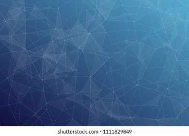 Abstract dark blue technology background, polygonal structure connecting points, vector illustration