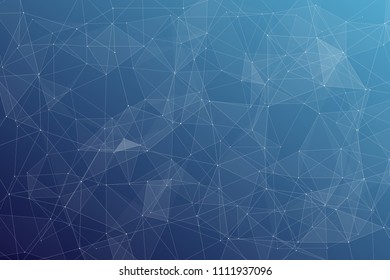 Abstract dark blue technology background, polygonal structure connecting points, vector illustration