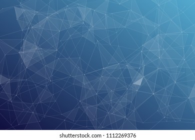 Abstract dark blue technology background, polygonal structure connecting points, vector illustration