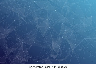 Abstract dark blue technology background, polygonal structure connecting points, vector illustration