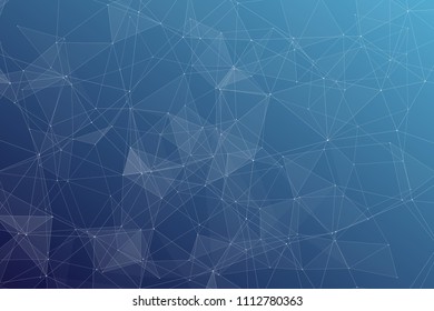 Abstract dark blue technology background, polygonal structure connecting points, vector illustration