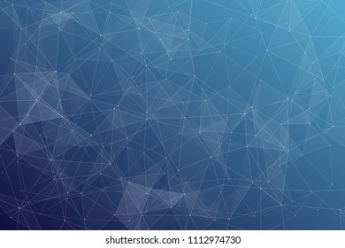Abstract dark blue technology background, polygonal structure connecting points, vector illustration