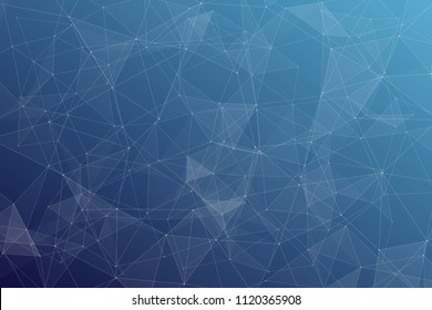 Abstract dark blue technology background, polygonal structure connecting points, vector illustration