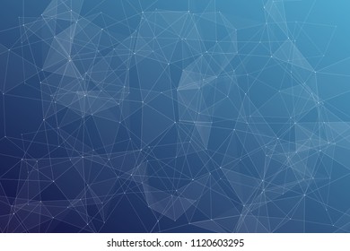 Abstract dark blue technology background, polygonal structure connecting points, vector illustration