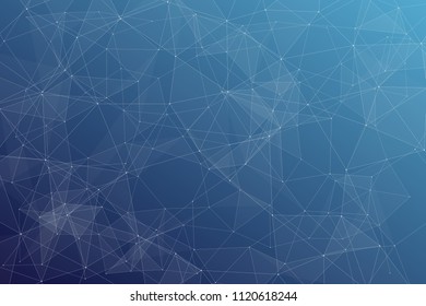 Abstract dark blue technology background, polygonal structure connecting points, vector illustration