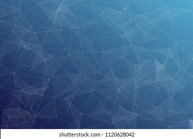 Abstract dark blue technology background, polygonal structure connecting points, vector illustration