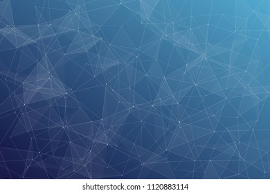 Abstract dark blue technology background, polygonal structure connecting points, vector illustration