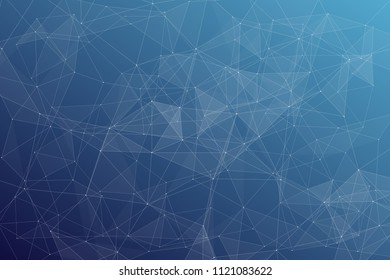 Abstract dark blue technology background, polygonal structure connecting points, vector illustration
