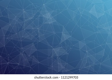 Abstract dark blue technology background, polygonal structure connecting points, vector illustration
