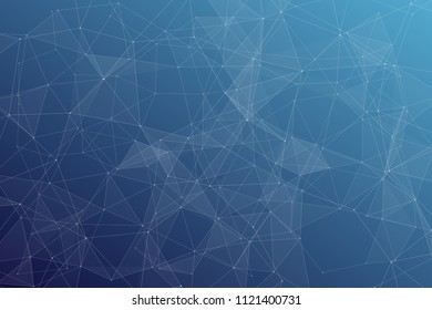 Abstract dark blue technology background, polygonal structure connecting points, vector illustration