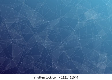 Abstract dark blue technology background, polygonal structure connecting points, vector illustration