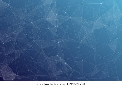 Abstract dark blue technology background, polygonal structure connecting points, vector illustration