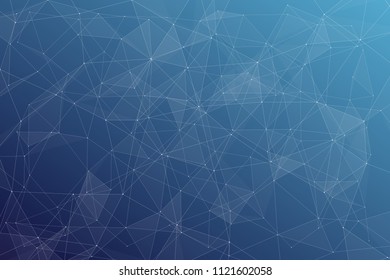 Abstract dark blue technology background, polygonal structure connecting points, vector illustration