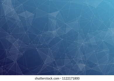 Abstract dark blue technology background, polygonal structure connecting points, vector illustration