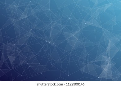 Abstract dark blue technology background, polygonal structure connecting points, vector illustration