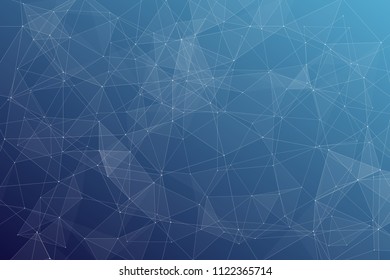 Abstract dark blue technology background, polygonal structure connecting points, vector illustration