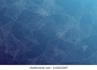 Abstract dark blue technology background, polygonal structure connecting points, vector illustration