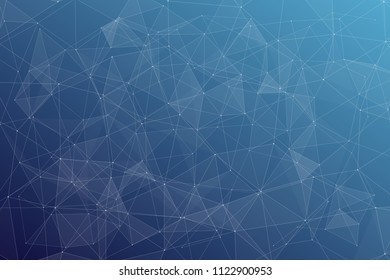 Abstract dark blue technology background, polygonal structure connecting points, vector illustration