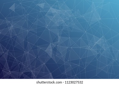 Abstract dark blue technology background, polygonal structure connecting points, vector illustration