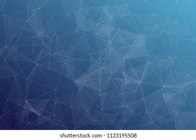 Abstract dark blue technology background, polygonal structure connecting points, vector illustration