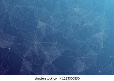 Abstract dark blue technology background, polygonal structure connecting points, vector illustration