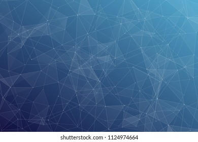 Abstract dark blue technology background, polygonal structure connecting points, vector illustration