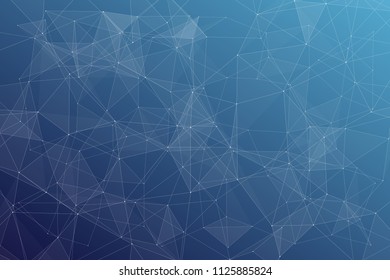 Abstract dark blue technology background, polygonal structure connecting points, vector illustration