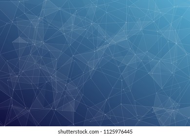 Abstract dark blue technology background, polygonal structure connecting points, vector illustration
