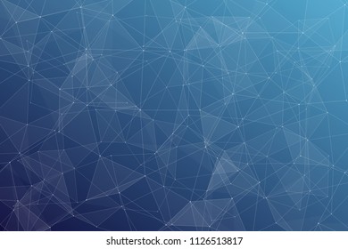 Abstract dark blue technology background, polygonal structure connecting points, vector illustration