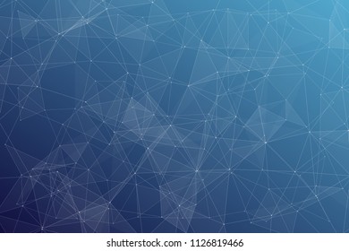 Abstract dark blue technology background, polygonal structure connecting points, vector illustration