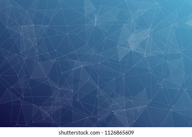 Abstract dark blue technology background, polygonal structure connecting points, vector illustration