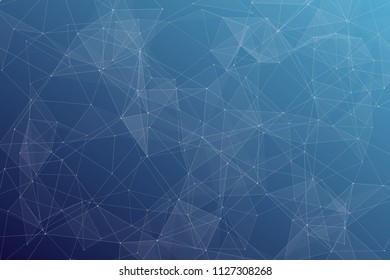 Abstract dark blue technology background, polygonal structure connecting points, vector illustration