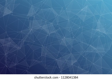 Abstract dark blue technology background, polygonal structure connecting points, vector illustration