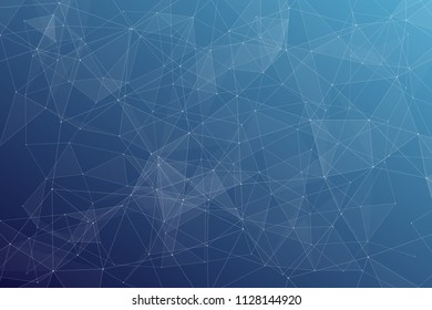 Abstract dark blue technology background, polygonal structure connecting points, vector illustration