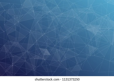 Abstract dark blue technology background, polygonal structure connecting points, vector illustration