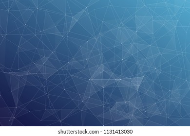Abstract dark blue technology background, polygonal structure connecting points, vector illustration