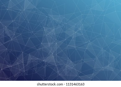 Abstract dark blue technology background, polygonal structure connecting points, vector illustration