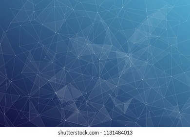 Abstract dark blue technology background, polygonal structure connecting points, vector illustration