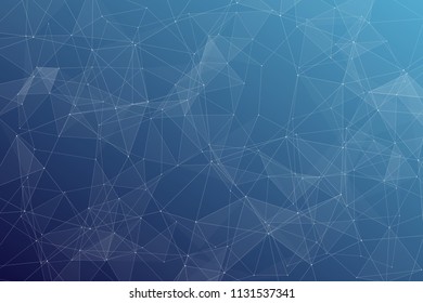 Abstract dark blue technology background, polygonal structure connecting points, vector illustration