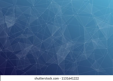 Abstract dark blue technology background, polygonal structure connecting points, vector illustration