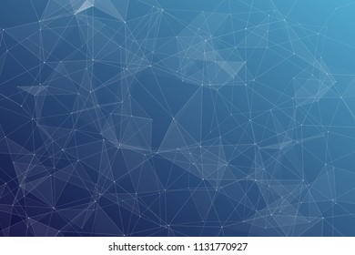 Abstract dark blue technology background, polygonal structure connecting points, vector illustration