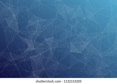 Abstract dark blue technology background, polygonal structure connecting points, vector illustration