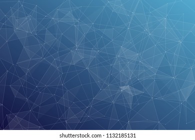 Abstract dark blue technology background, polygonal structure connecting points, vector illustration