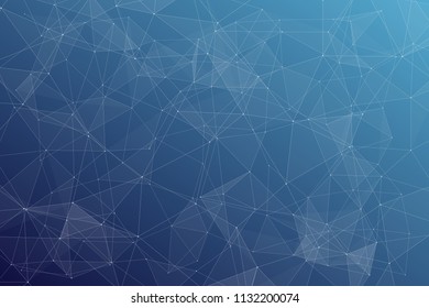 Abstract dark blue technology background, polygonal structure connecting points, vector illustration