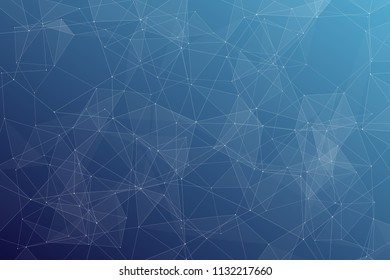 Abstract dark blue technology background, polygonal structure connecting points, vector illustration