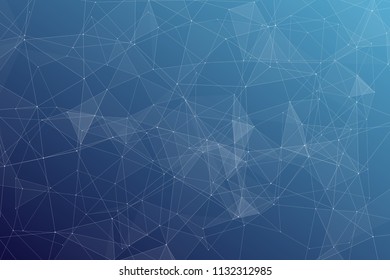 Abstract dark blue technology background, polygonal structure connecting points, vector illustration